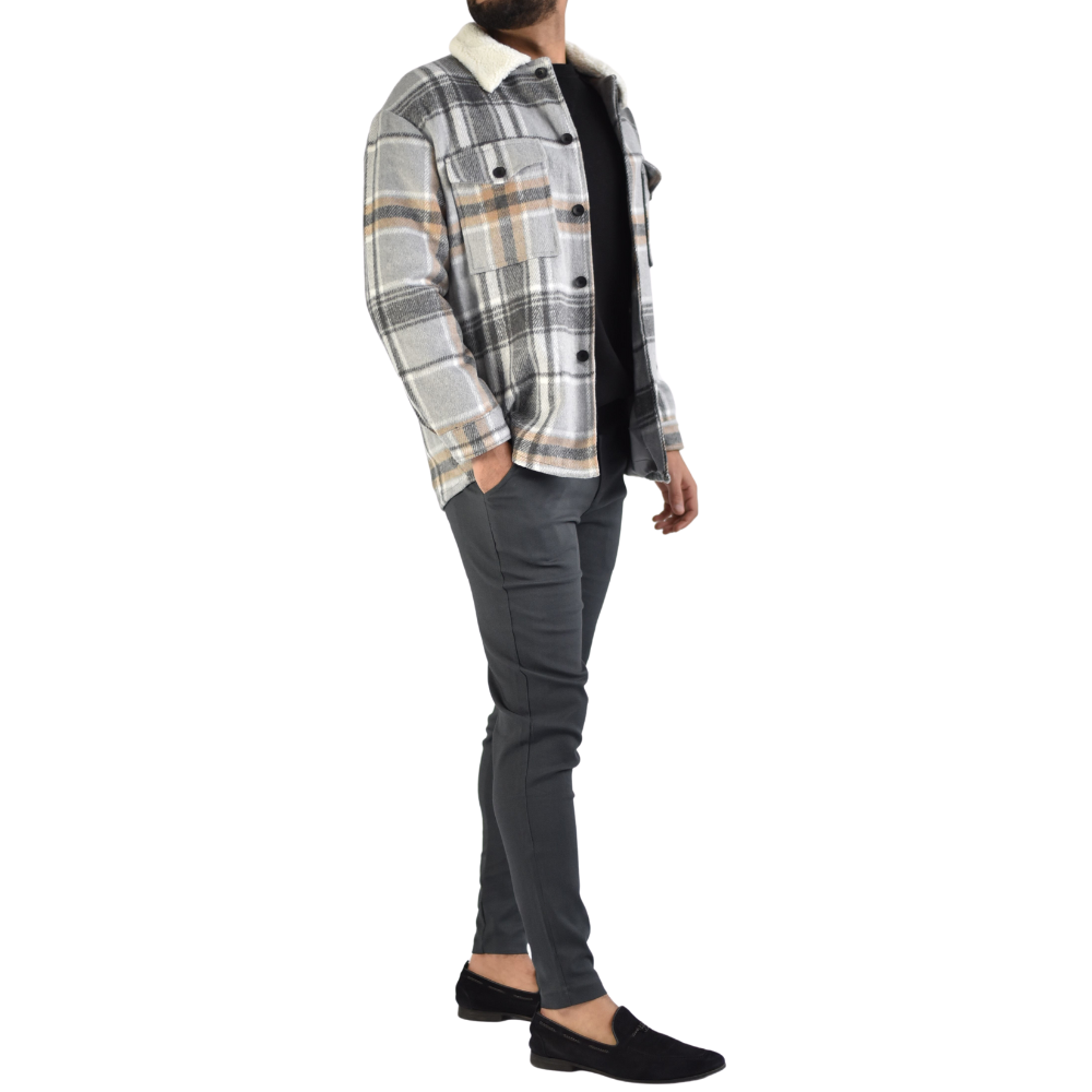 Vest Overhemd Wooly Squared in Grey